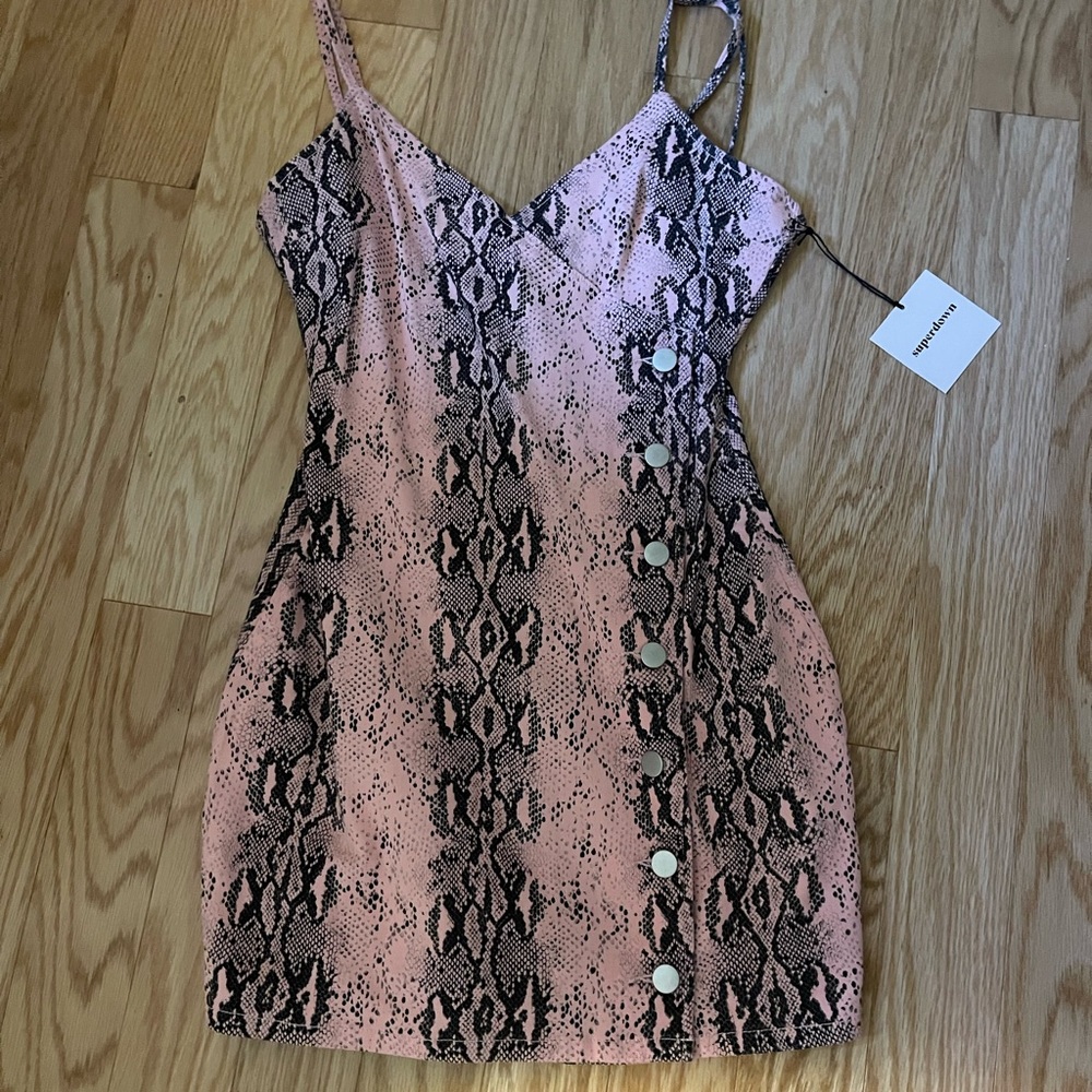 NEW WITH TAG Revolve Superdown Pink and Black Snakeskin Mini Dress Small